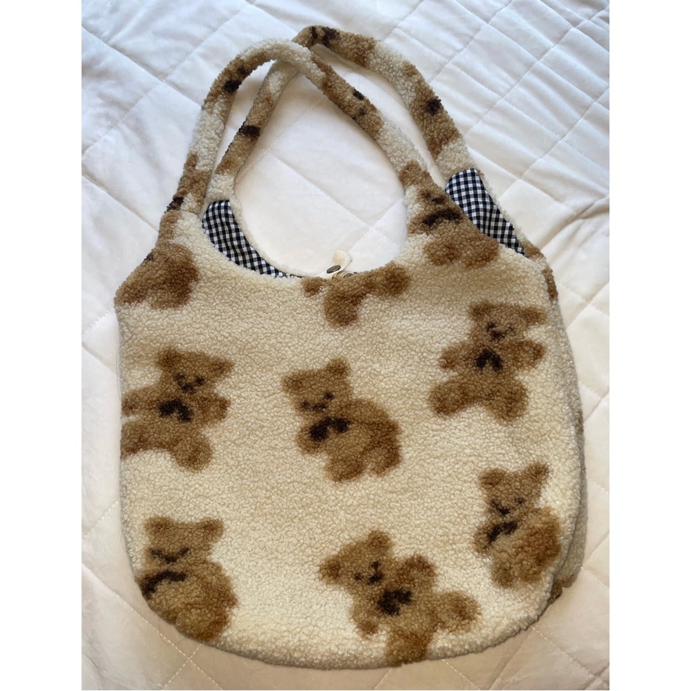 Teddy Sherpa Shoulder Bag in Cream and Brown - Picture 2 of 4